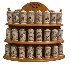 Lenox 1993 Lenox The Spice Carousel Complete 24 Jars Plus Wooden Rack